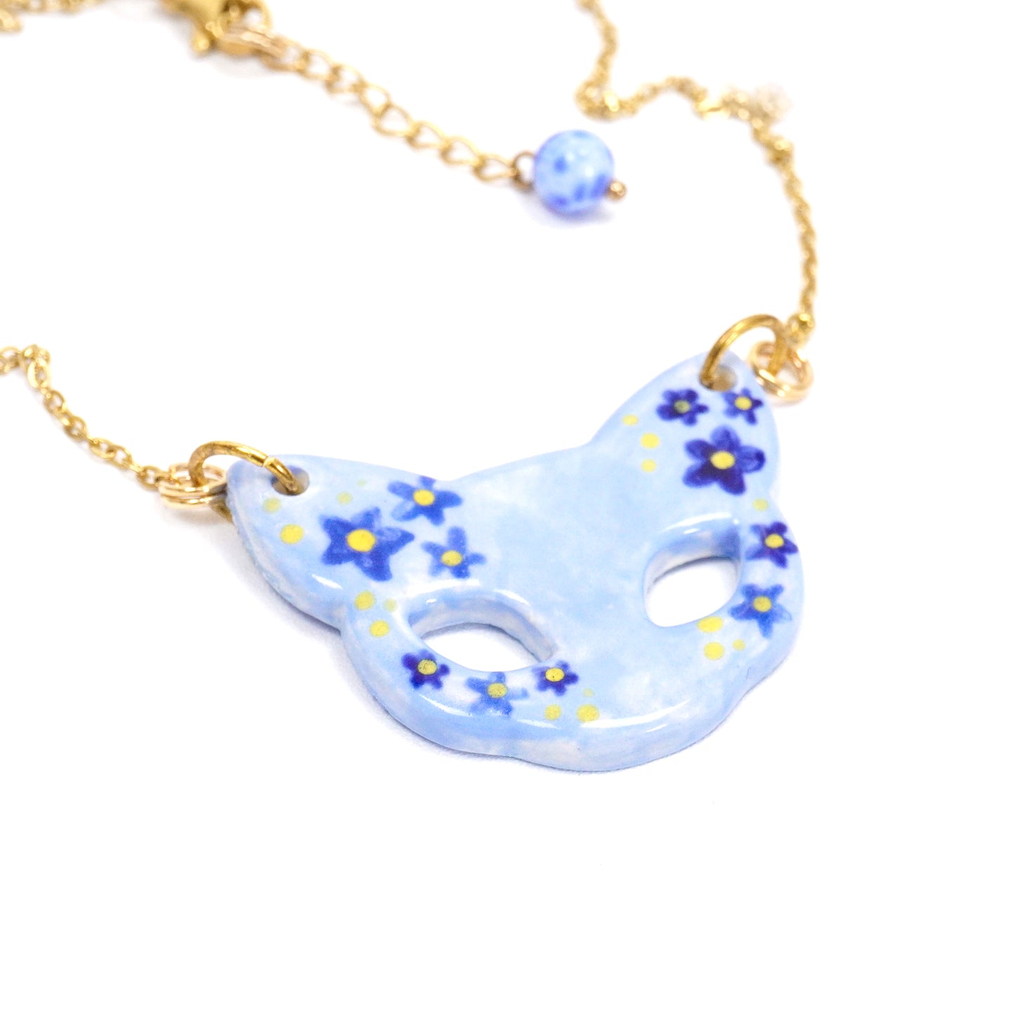 Blue Ceramic Cat Necklace