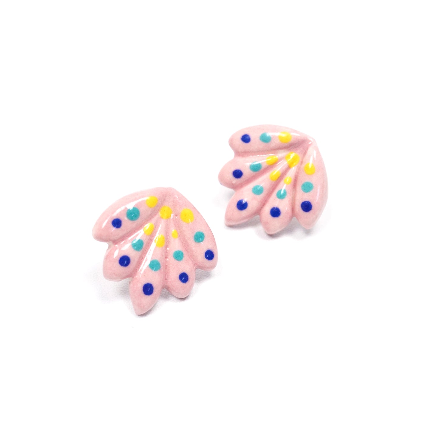 Pink Ceramic Shell Stud Earrings