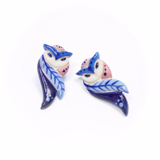 Blue Ceramic Owl Earrings