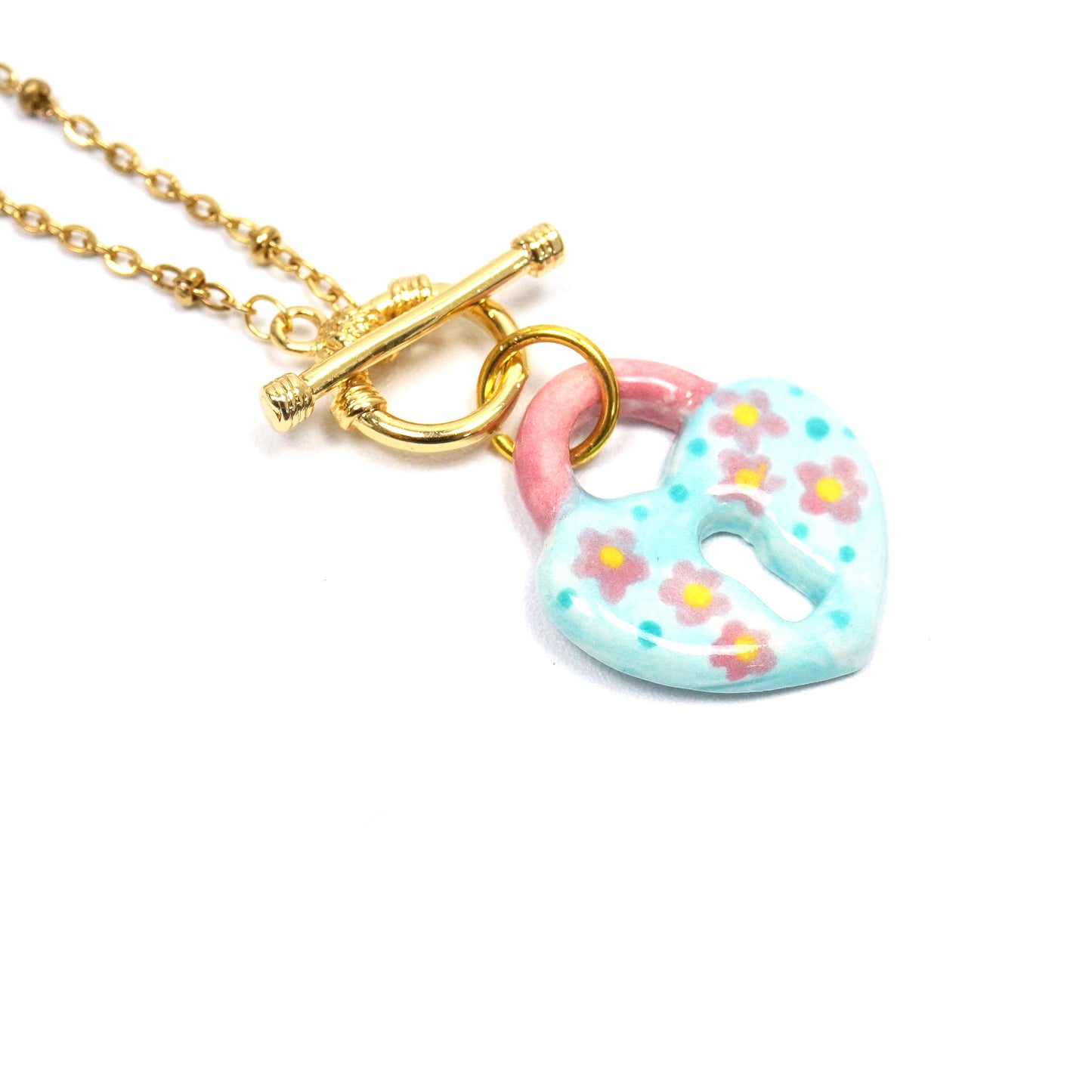 Turquoise Ceramic Heart Locket Necklace