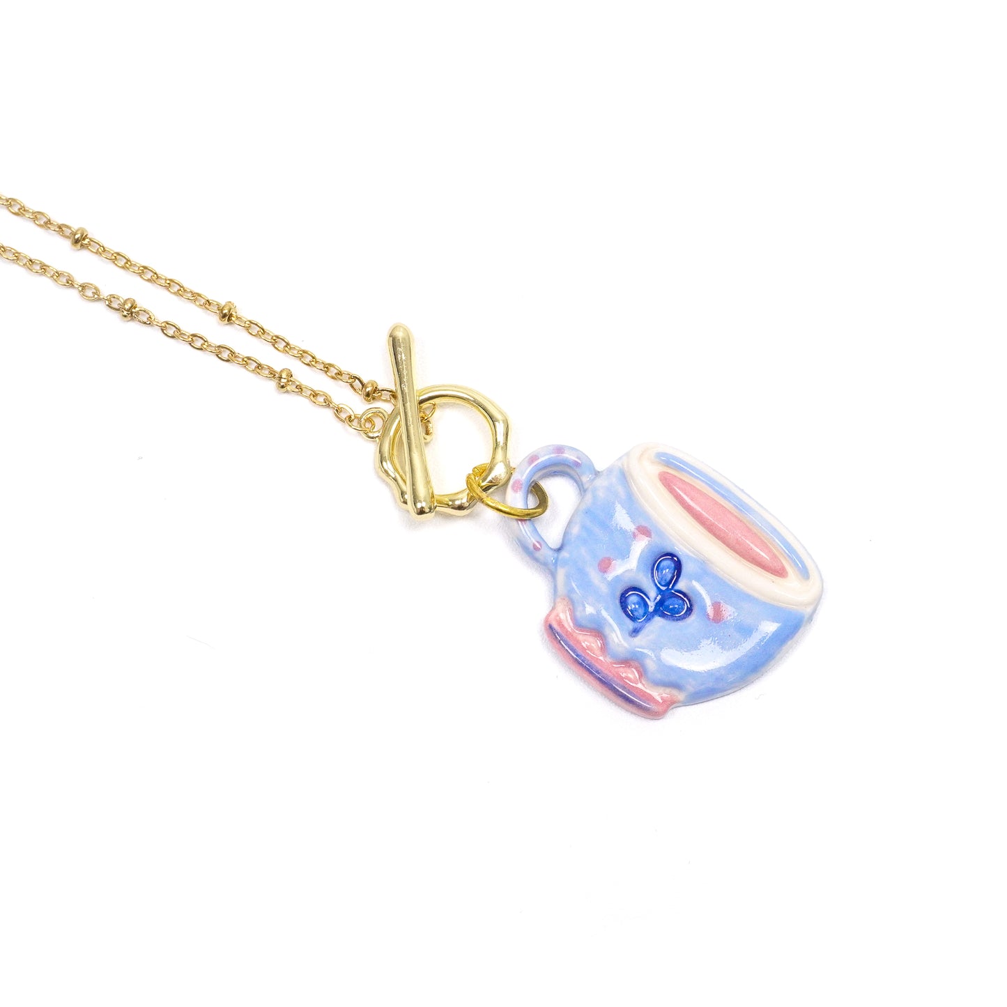 Blue Ceramic Tea Cup Necklace