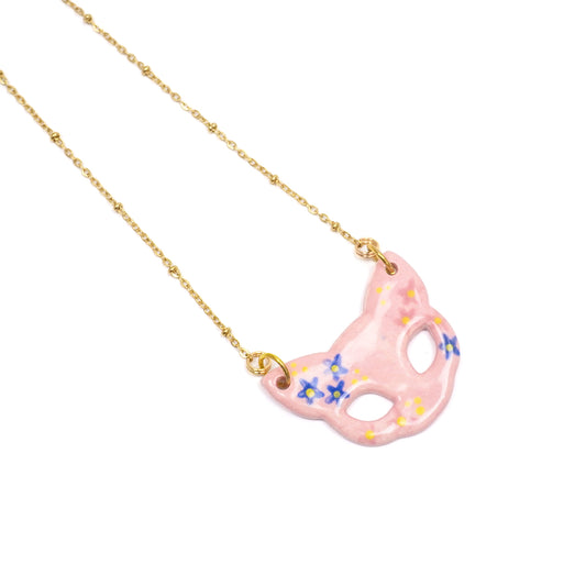 Pink Ceramic Cat Necklace