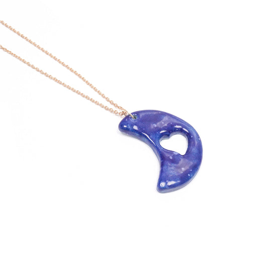 Navy Half Moon Ceramic Necklace