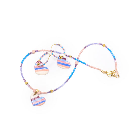 Striped Hearts Beaded Jewelry Set