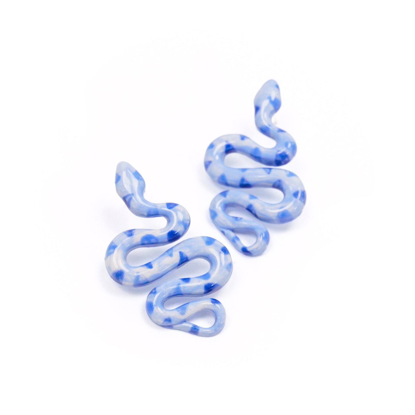 Blue Ceramic Snake Earrings