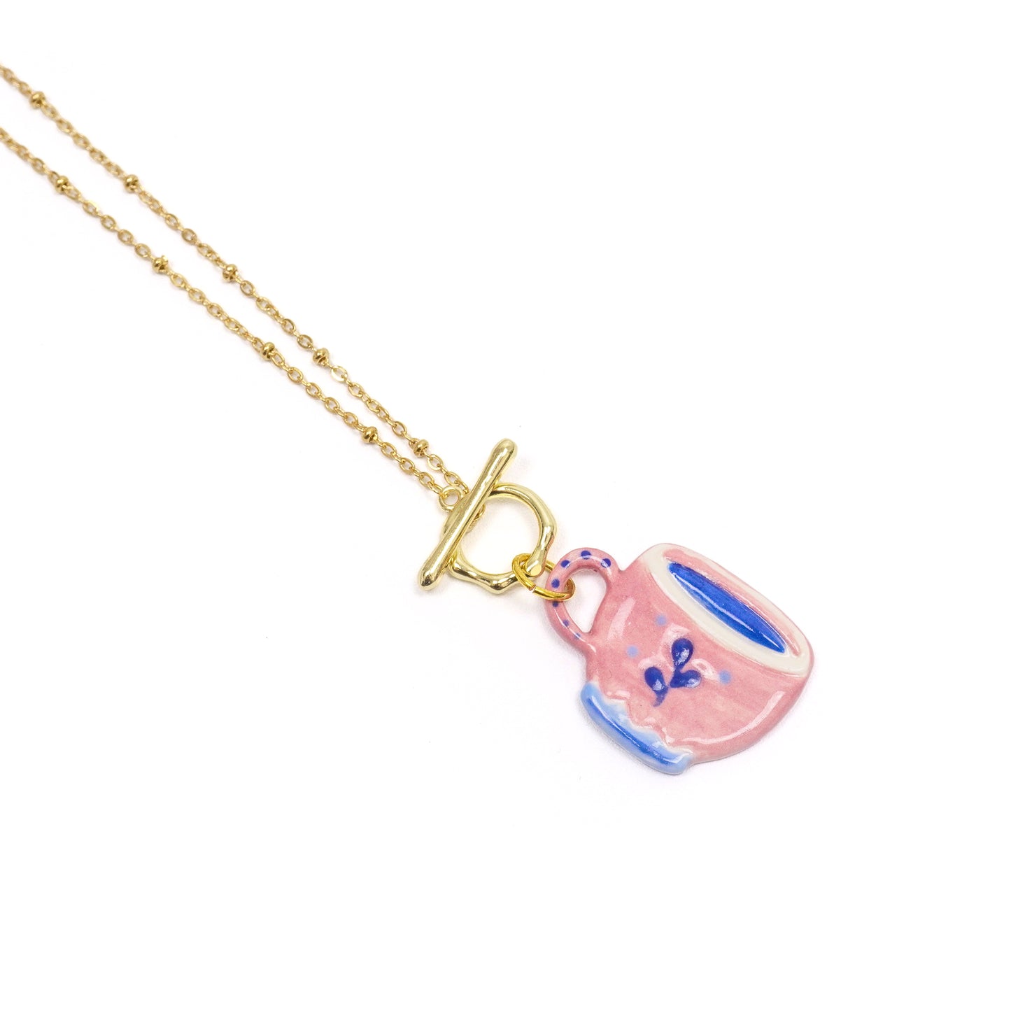 Pink Ceramic Tea Cup Necklace