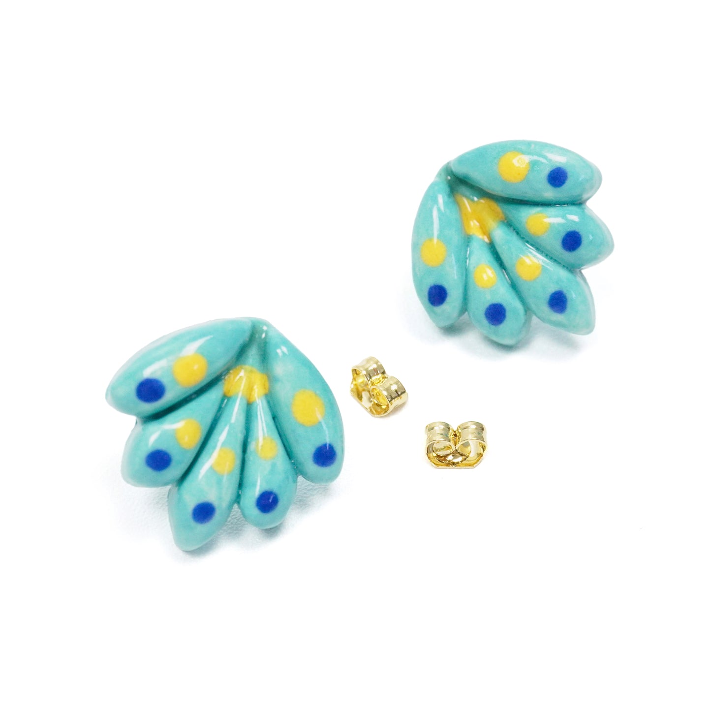 Turquoise Ceramic Shell Stud Earrings