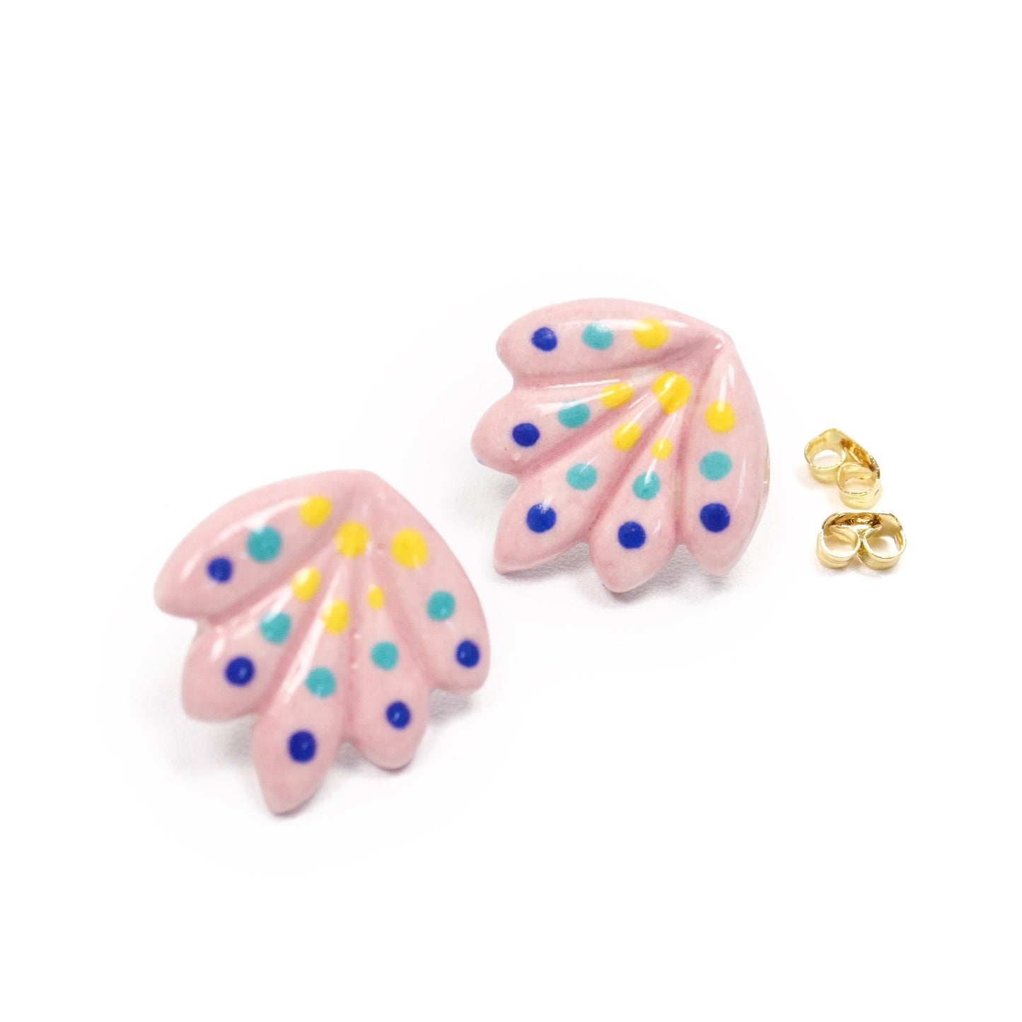 Pink Ceramic Shell Stud Earrings