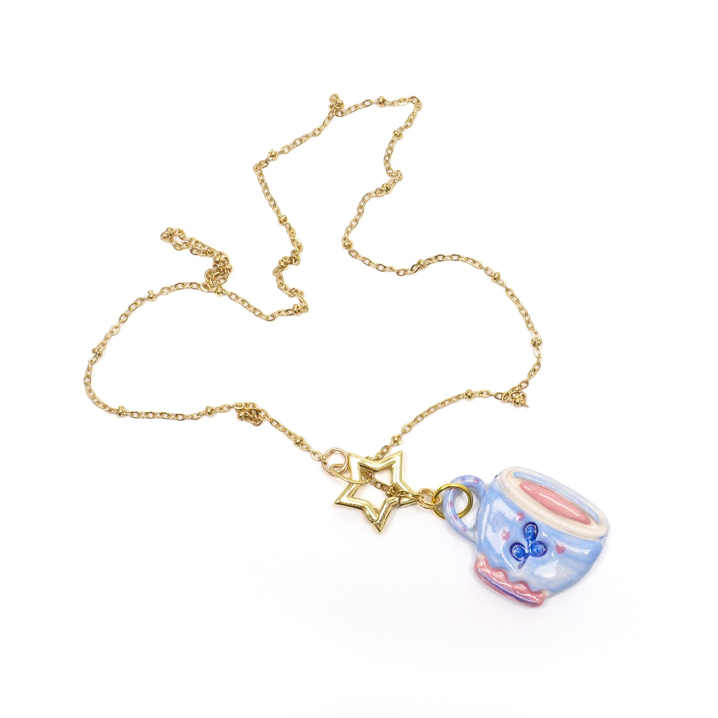 Blue Ceramic Tea Cup Necklace