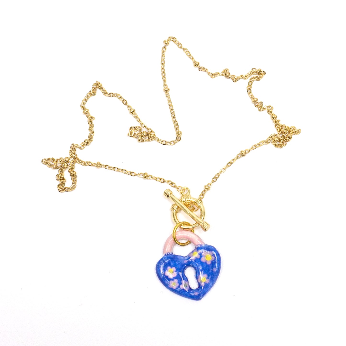 Blue Ceramic Heart Locket Necklace