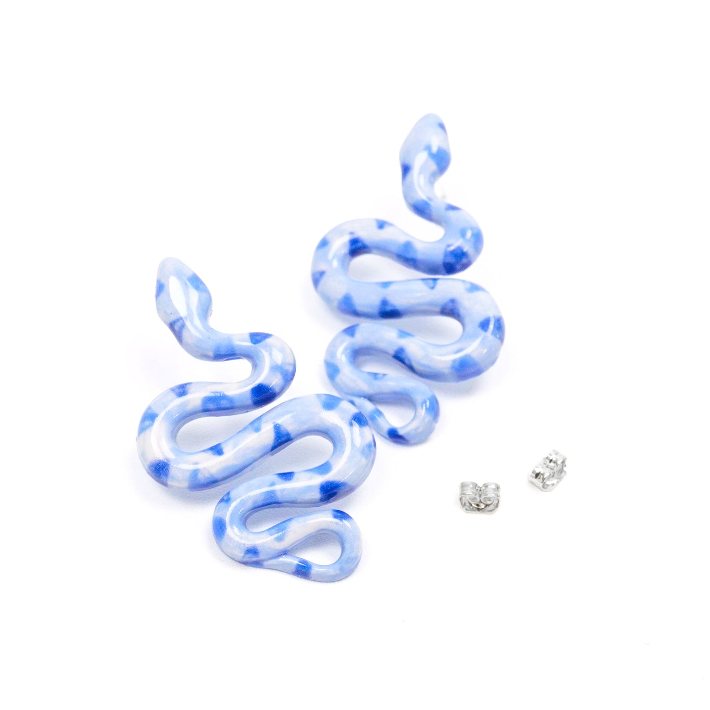 Blue Ceramic Snake Earrings