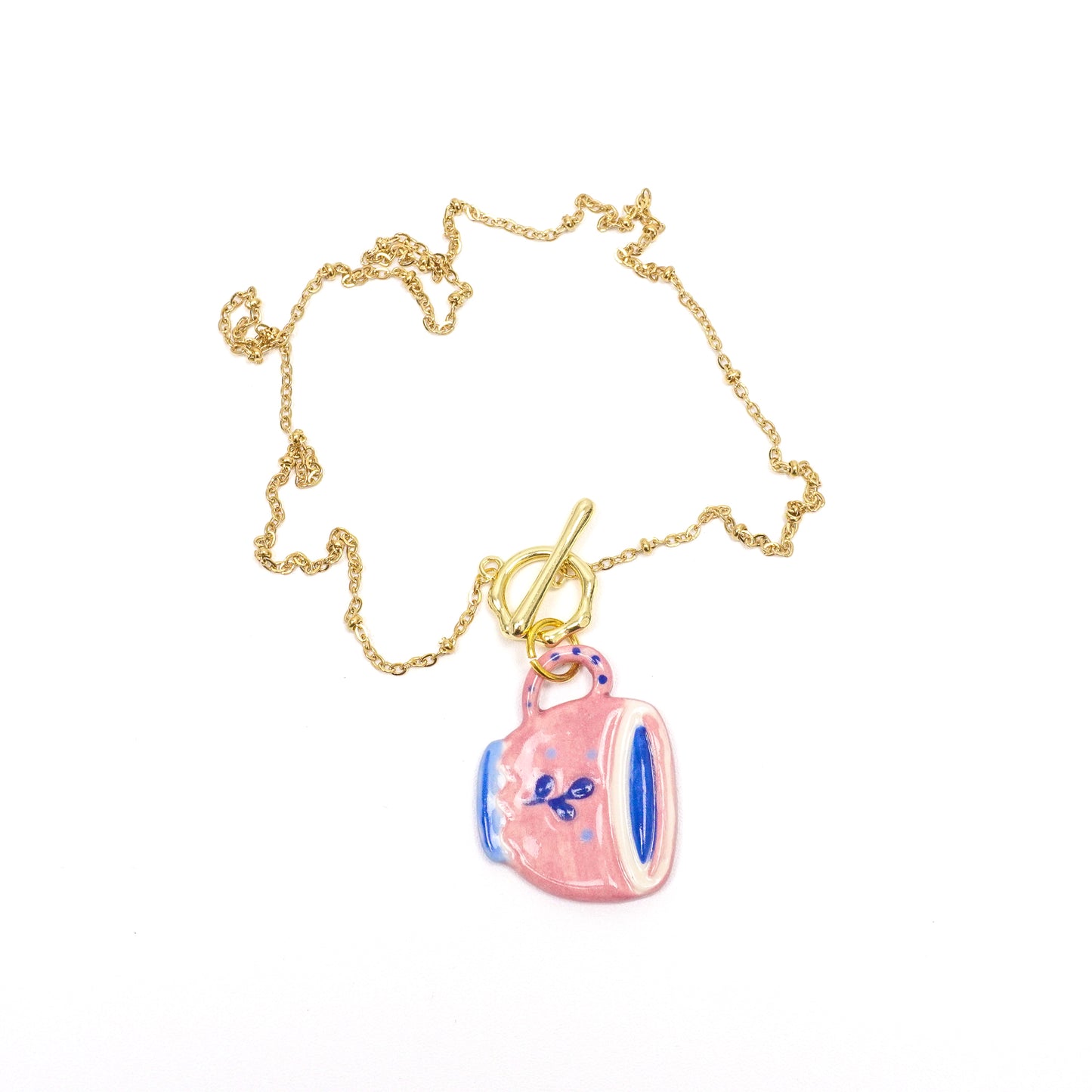 Pink Ceramic Tea Cup Necklace