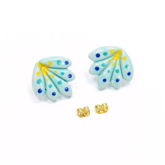 Turquoise Ceramic Shell Stud Earrings